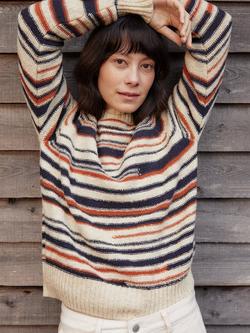 Celtic & Co. Stripe Yarn Pure Wool Jumper, Beige/Multi - view 2, Beige/Multi