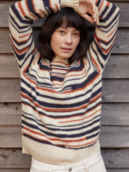 Celtic & Co. Stripe Yarn Pure Wool Jumper, Beige/Multi - view 2, Beige/Multi