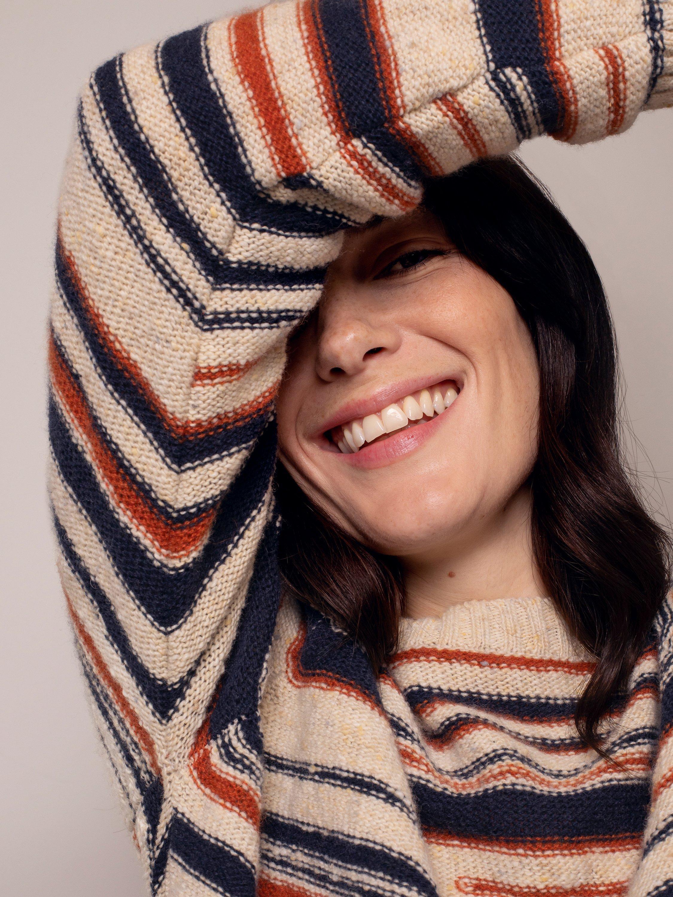 Product image 3 of 7, which shows Celtic & Co. Stripe Yarn Pure Wool Jumper, Beige/Multi, XS