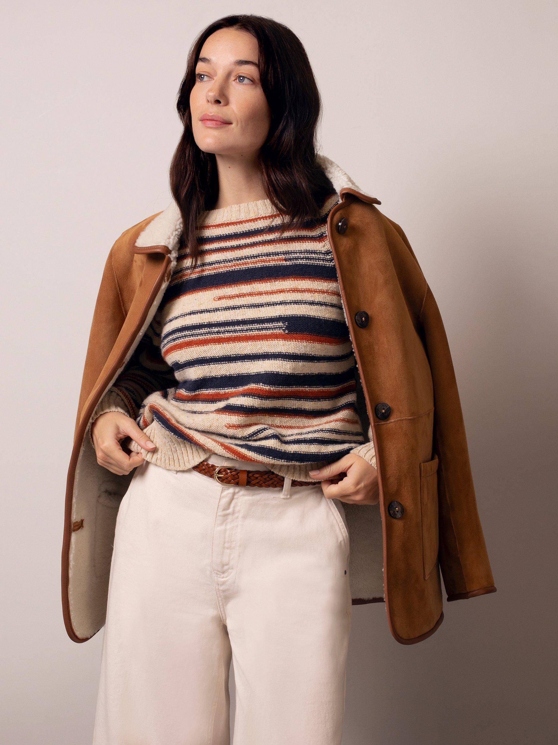 Product image 4 of 7, which shows Celtic & Co. Stripe Yarn Pure Wool Jumper, Beige/Multi, XS