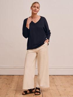 Celtic & Co. Slouchy V-Neck Pure Wool Jumper, Navy, Navy