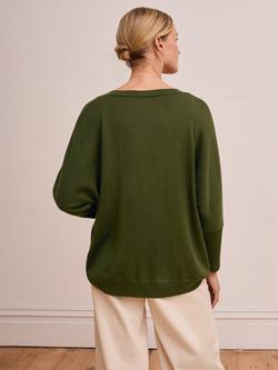 Celtic & Co. Slouchy V-Neck Pure Wool Jumper, Olive - view 2, Olive