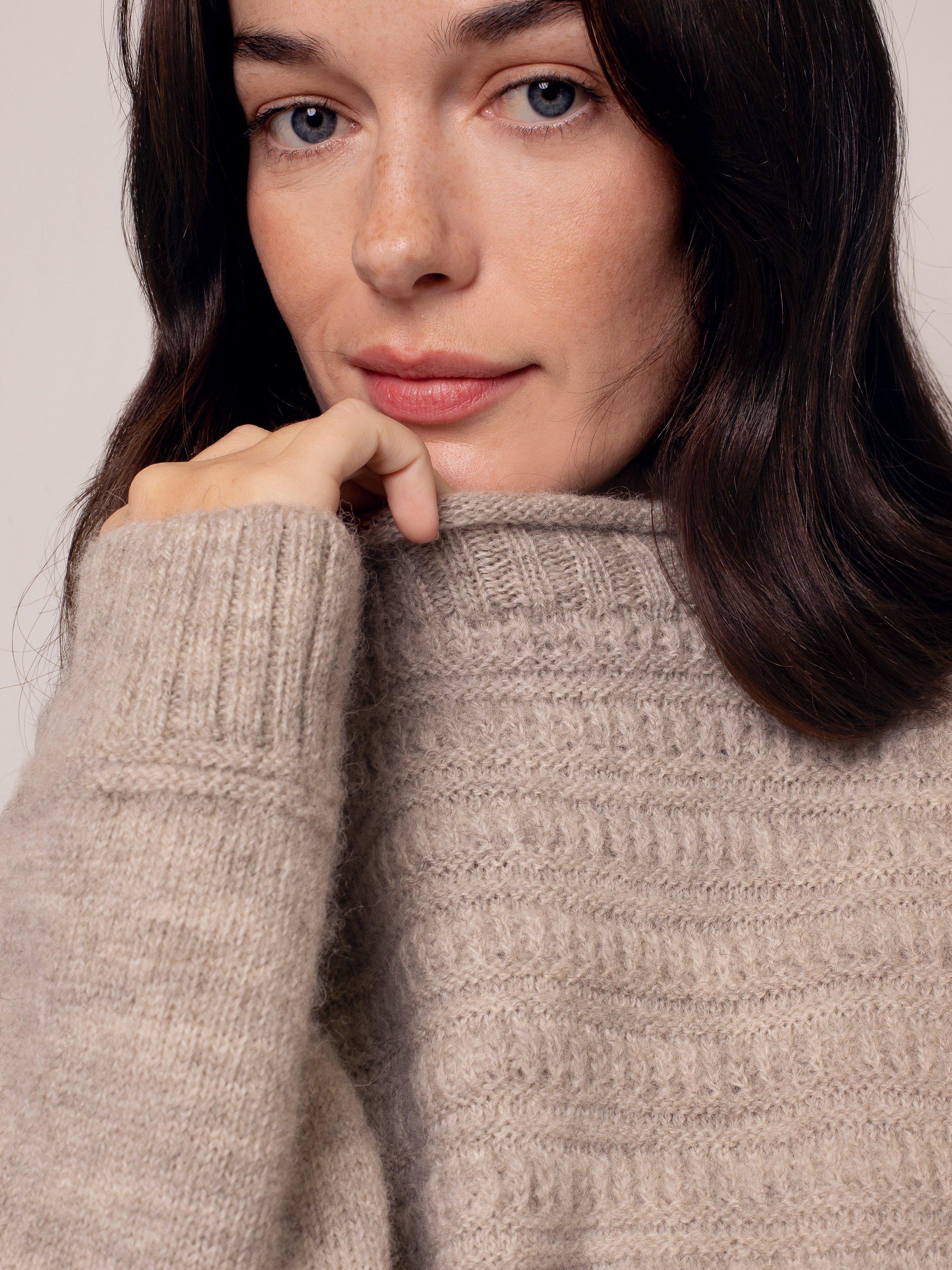 Product image 4 of 9, which shows Celtic & Co. Heritage Gansey Pure Wool Jumper, Taupe, XS