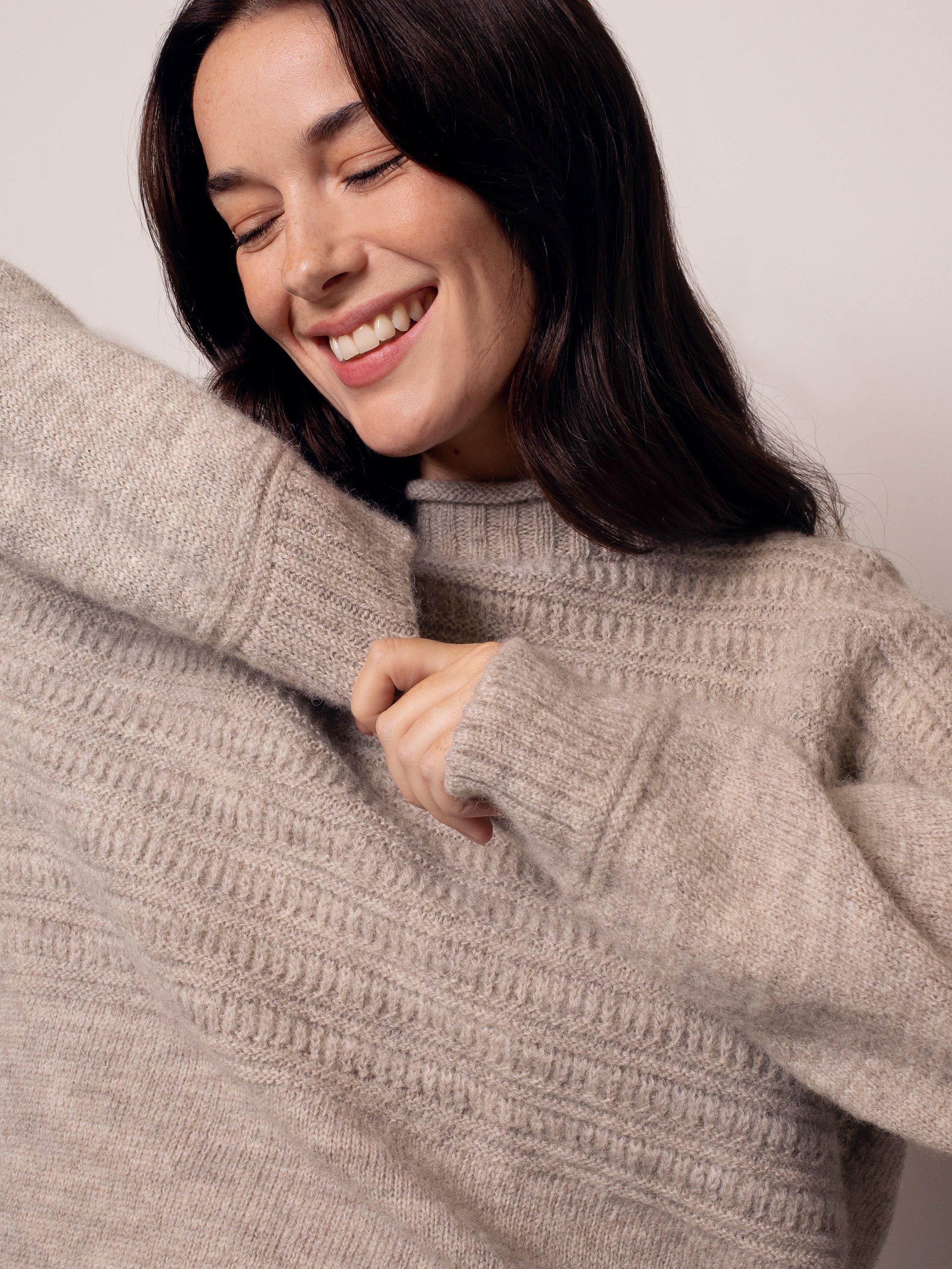 Product image 5 of 9, which shows Celtic & Co. Heritage Gansey Pure Wool Jumper, Taupe, XS