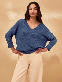 Celtic & Co. V-Neck Fleck Knit Jumper, Navy, Navy