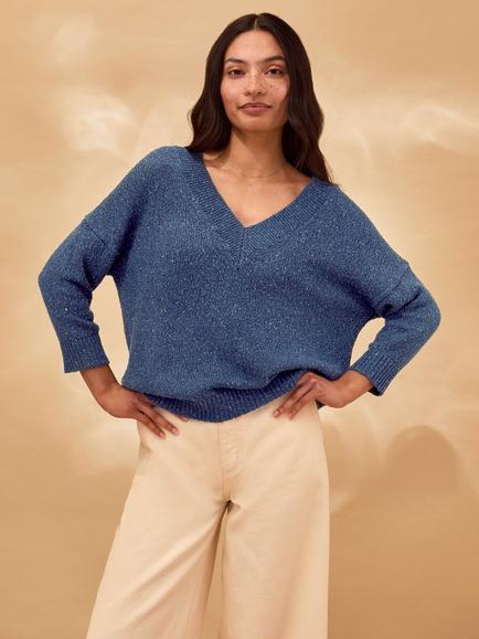 Celtic & Co. V-Neck Fleck Knit Jumper, Navy, Navy
