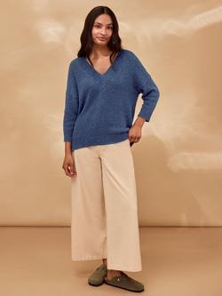 Celtic & Co. V-Neck Fleck Knit Jumper, Navy - view 2, Navy