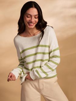 Celtic & Co. Boat Neck Stripe Jumper, Ecru/Lime, Ecru/Lime