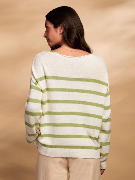 Celtic & Co. Boat Neck Stripe Jumper, Ecru/Lime - view 2, Ecru/Lime