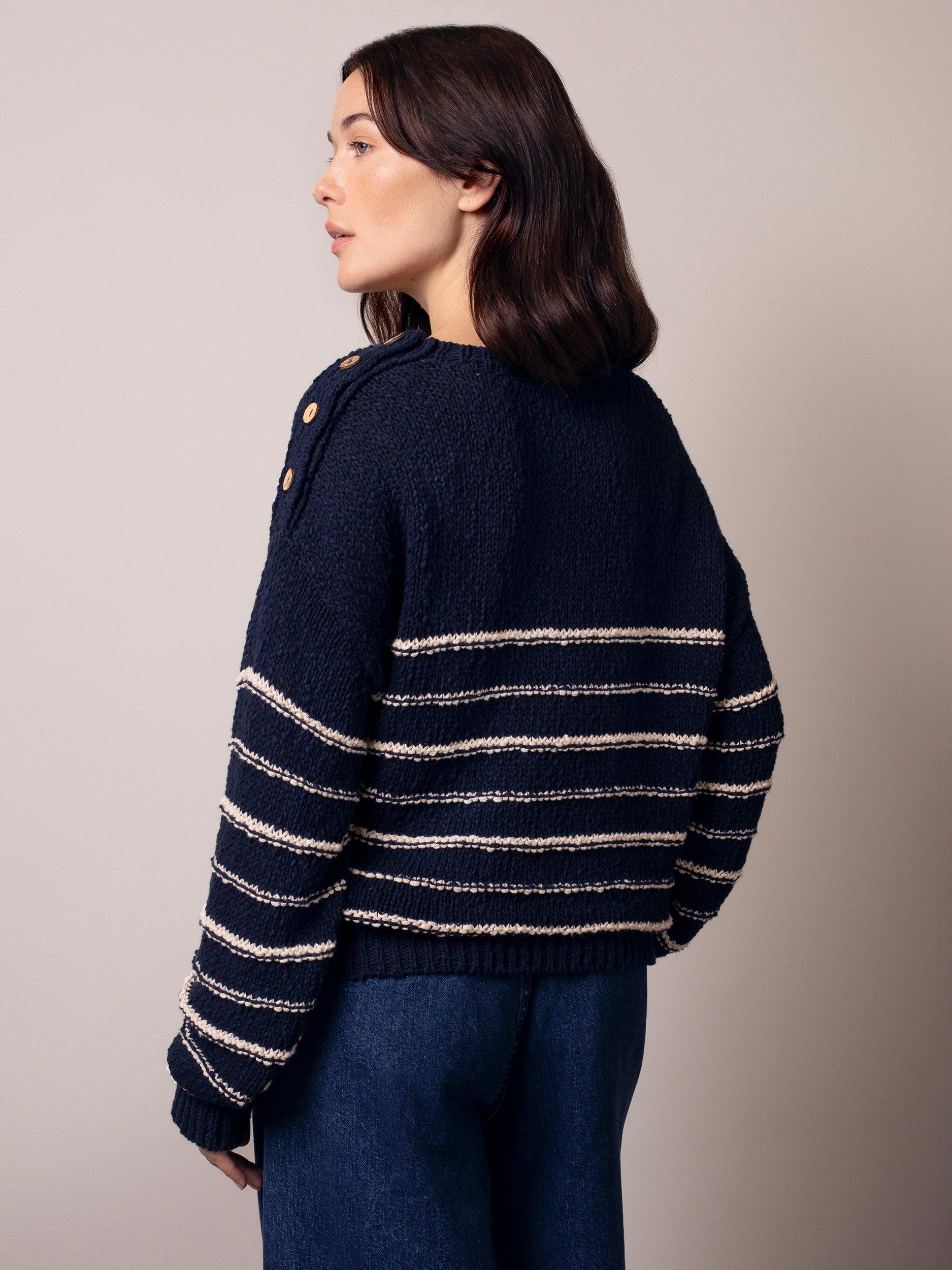Product image 2 of 6, which shows Celtic & Co. Breton Stripe Jumper, Navy/Ecru, XS