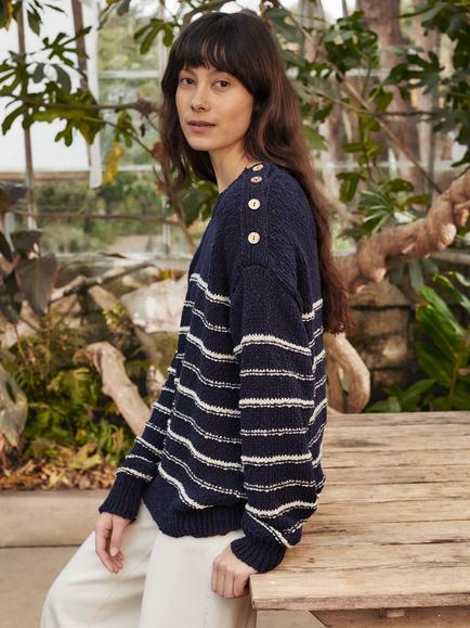Celtic & Co. Breton Stripe Jumper, Navy/Ecru - view 2, Navy/Ecru