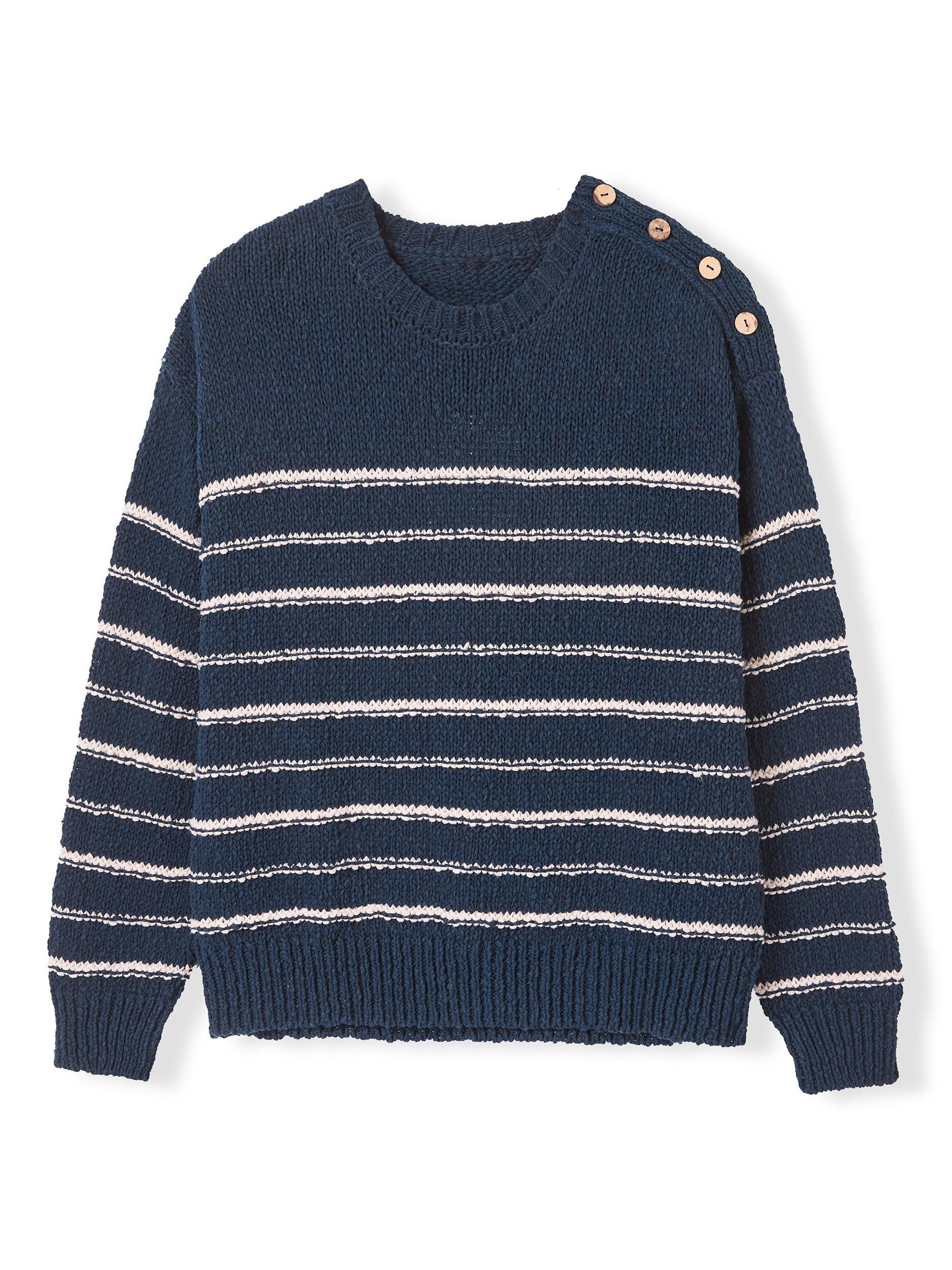 Product image 4 of 6, which shows Celtic & Co. Breton Stripe Jumper, Navy/Ecru, XS