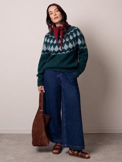 Celtic & Co. Diamond Yoke Wool Rich Jumper, Green, Green