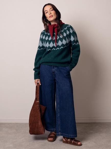 Celtic & Co. Diamond Yoke Wool Rich Jumper, Green, Green