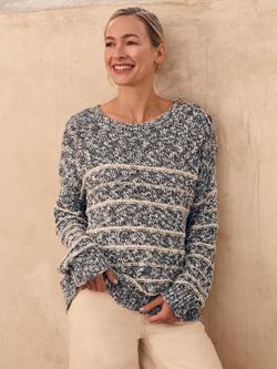 Celtic & Co. Breton Stripe Drop Stitch Jumper, Navy/Cream, Navy/Cream