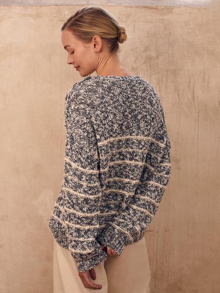 Celtic & Co. Breton Stripe Drop Stitch Jumper, Navy/Cream - view 2, Navy/Cream