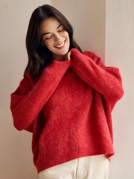 Celtic & Co. Crew Neck Boxy Wool Rich Jumper, Red Orange