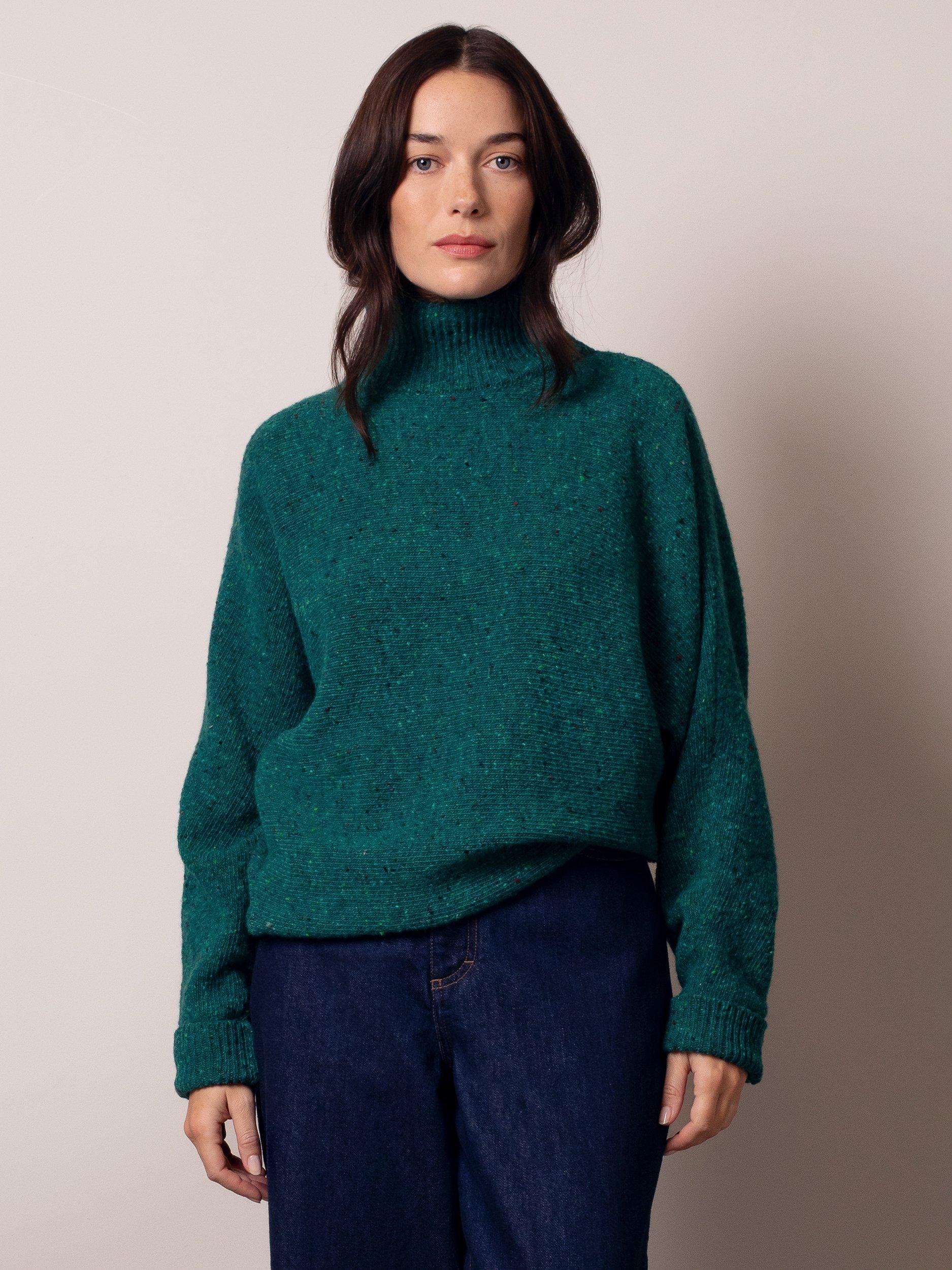 Product image 1 of 6, which shows Celtic & Co. Colour Block Stripe Pure Wool Jumper, Emerald, XS