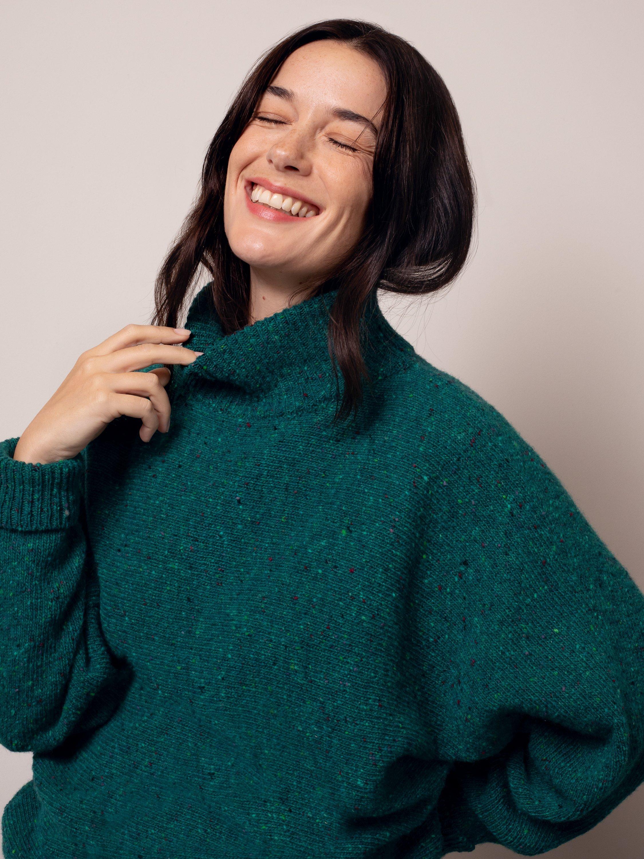 Product image 3 of 6, which shows Celtic & Co. Colour Block Stripe Pure Wool Jumper, Emerald, XS
