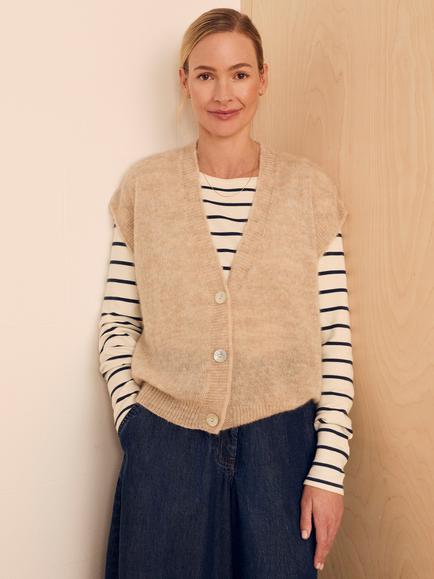 Celtic & Co. Wool Rich Sleeveless Cardigan, Oatmeal, Oatmeal