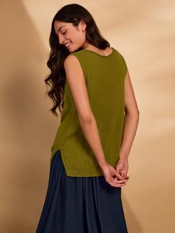 Celtic & Co. Roll Edge Trim Hemp Blend Knit Top, Olive - view 2, Olive