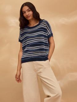 Celtic & Co. Landscape Stripe Boxy Top, Navy/Multi, Navy/Multi