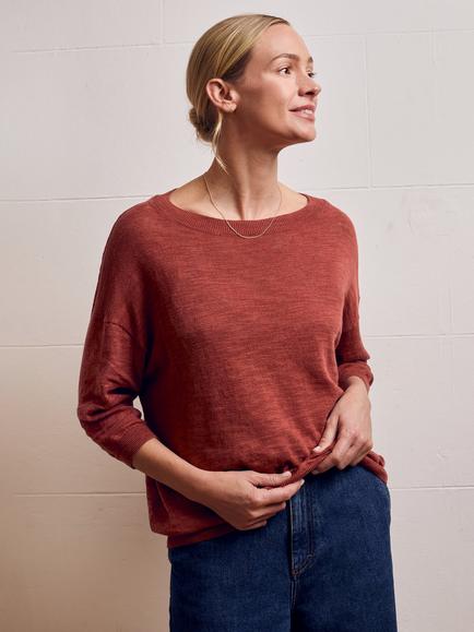 Celtic & Co. Crew Neck Fine Knit Top, Clay, Clay
