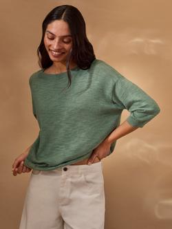 Celtic & Co. Crew Neck Fine Knit Top, Dark Sage, Dark Sage