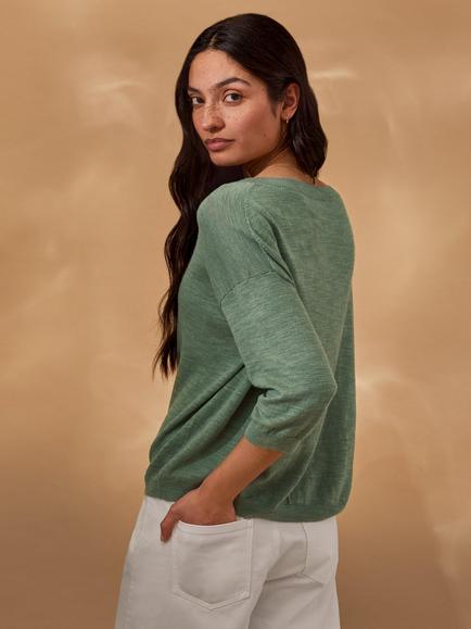 Celtic & Co. Crew Neck Fine Knit Top, Dark Sage - view 2, Dark Sage