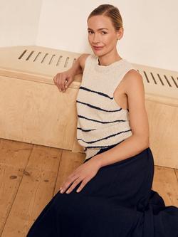 Celtic & Co. Stripe Drop Stitch Knit Top, Ecru / Navy, Ecru/Navy