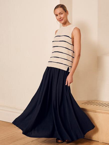 Celtic & Co. Stripe Drop Stitch Knit Top, Ecru / Navy - view 2, Ecru/Navy