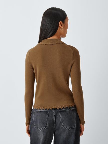 AND/OR Lace Detail Collar Cardigan, Khaki - view 2, Khaki