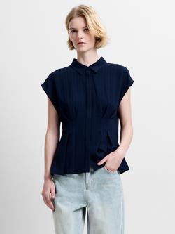 French Connection Codie Pleated Peplum Top, Navy, Navy