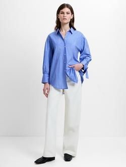 French Connection Cambria Stripe Bow Shirt, Azure Blue, Azure Blue