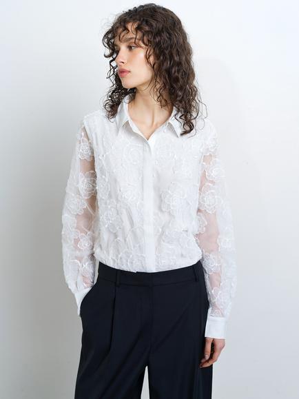 French Connection Ruchi Floral Lace Shirt, White, White