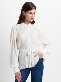 French Connection Noelle Plisse Tie Waist Shirt, Cream, Cream