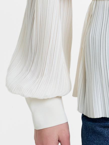 French Connection Noelle Plisse Tie Waist Shirt, Cream - view 2, Cream