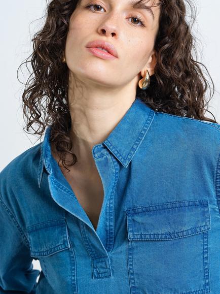 French Connection Zaves Pocket Denim Shirt, Blue - view 2, Blue