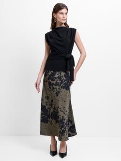 French Connection Aria Bernice Abstract Midi Skirt, Khaki Green, Khaki Green