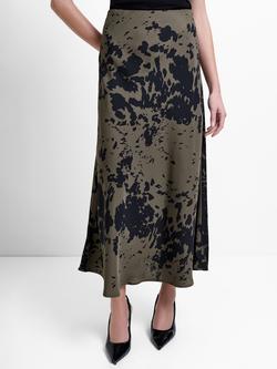 French Connection Aria Bernice Abstract Midi Skirt, Khaki Green - view 2, Khaki Green