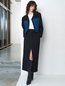 French Connection Kimberley Denim Mix Cropped Jacket, Black/Blue - view 2, Black/Blue