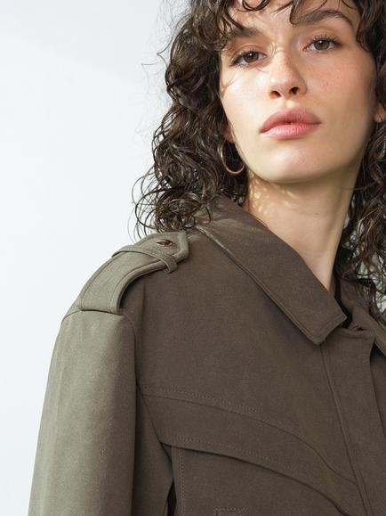 French Connection Larissa Faux Suede Bomber Jacket, Khaki - view 2, Khaki