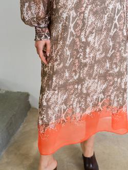 French Connection Adele Snake Chiffon Midi Dress, Neutral/Orange - view 2, Neutral/Orange
