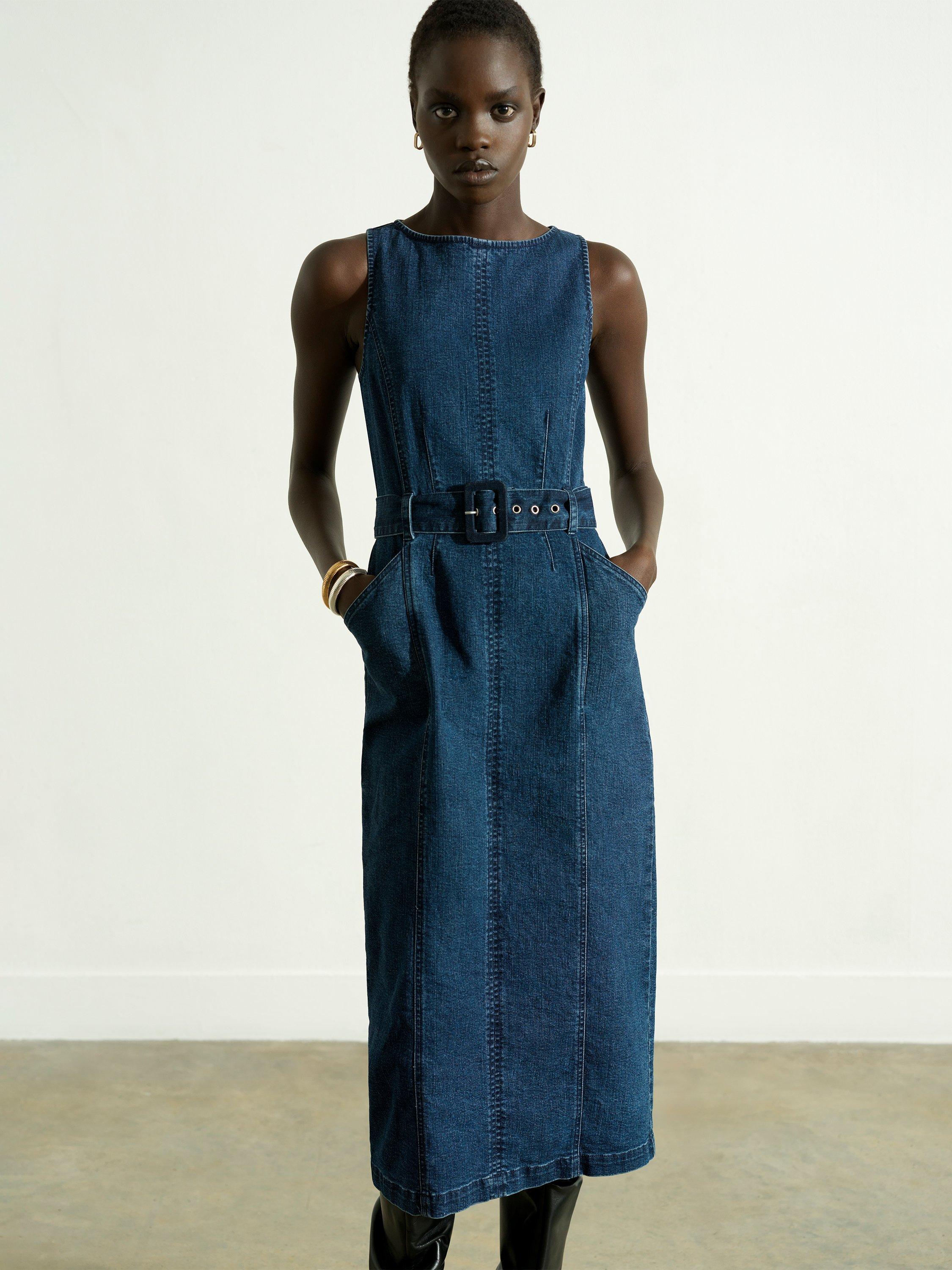 twinset belted denim long dress Belted Denim Long Dress