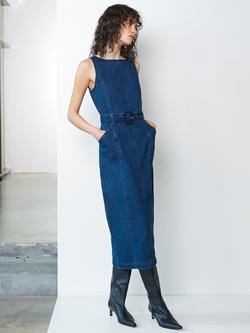 French Connection Arywoode Denim Belted Midi Dress, Dark Indigo, Dark Indigo