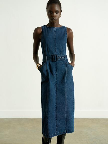 French Connection Arywoode Denim Belted Midi Dress, Dark Indigo, Dark Indigo