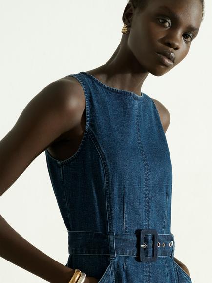 French Connection Arywoode Denim Belted Midi Dress, Dark Indigo - view 2, Dark Indigo