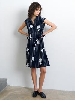 French Connection Cambria Floral Stripe Dress, Navy/Linen White, Navy/Linen White