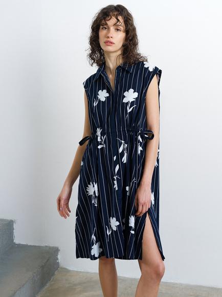 French Connection Cambria Floral Stripe Dress, Navy/Linen White - view 2, Navy/Linen White