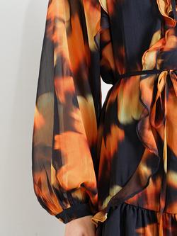 French Connection Hallie Ruffle Smock Dress, Orange/Black - view 2, Orange/Black